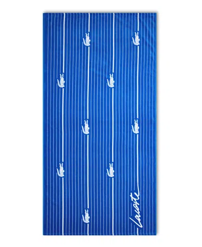 Lacoste Crocodile Print Shirting Cotton Beach Towel, 36" X 72" In Blue