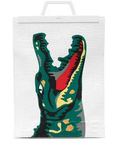 Lacoste Crocodile-print Tote Bag In White