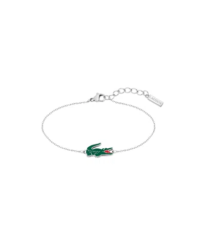 Lacoste Crocodile Silver Tone Stainless Steel Bracelet In Metallic
