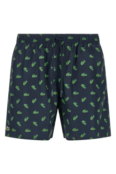 Lacoste Crocodile-print Drawstring Swim Shorts In Blue