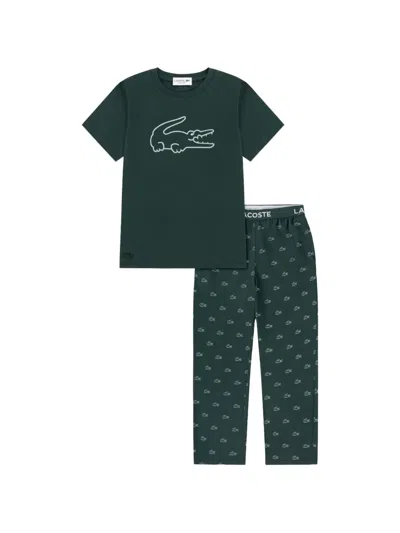 Lacoste Kids' Crocodile-print Logo-waistband Pajamas In Green