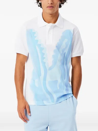 Lacoste Crocodile-print Polo Shirt In White