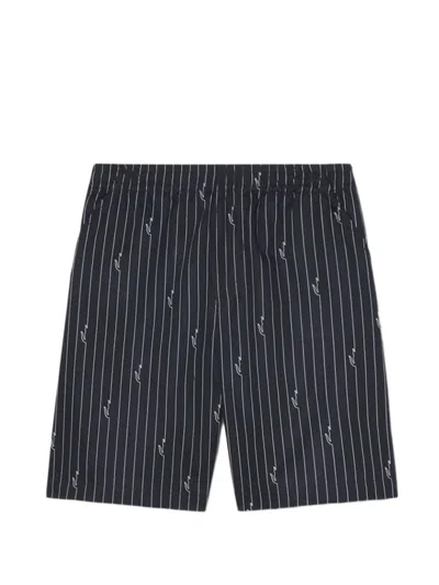 Lacoste Crocodile Print Stripe Cotton Shorts In Blue