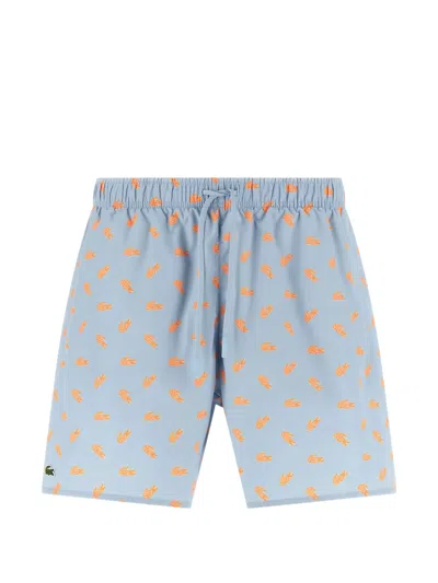 Lacoste Crocodile-print Swim Shorts In Blue