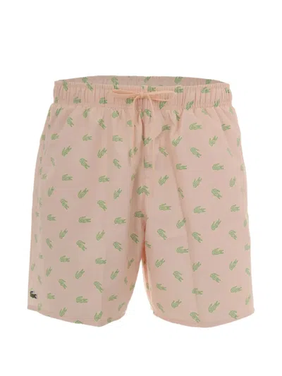 Lacoste Crocodile-print Swim Shorts In Pink