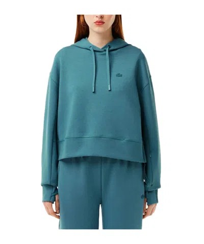 Lacoste Cropped Hoodie In Blue
