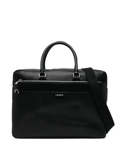 Lacoste Debossed Logo Top Handle Laptop Bag In Black
