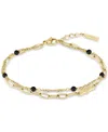 Lacoste Deva Black Onyx Stone Bead Crocodile Charm Bracelet In Gold