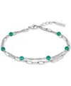 Lacoste Deva Black Onyx Stone Bead Crocodile Charm Bracelet In Silver