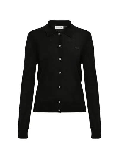 Lacoste Diamanté-button Cashmere-blend Cardigan In Black