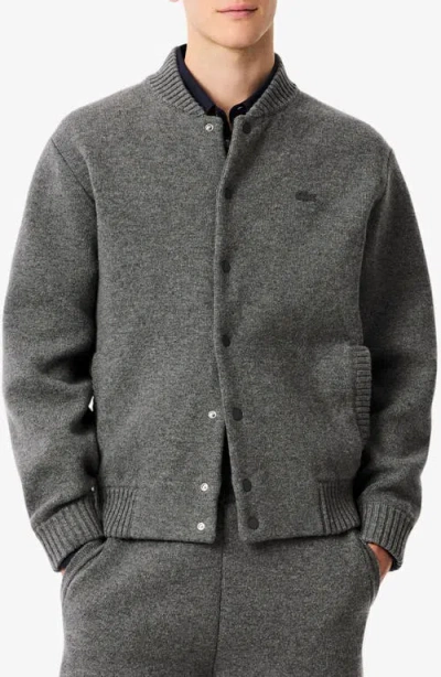 Lacoste Double Face Wool Blend Bomber Jacket In Gray