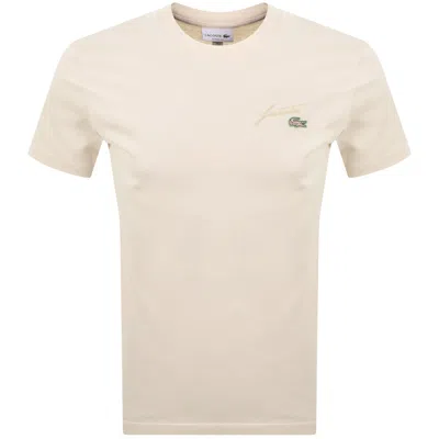 Lacoste Double Logo T Shirt Cream In Neutral
