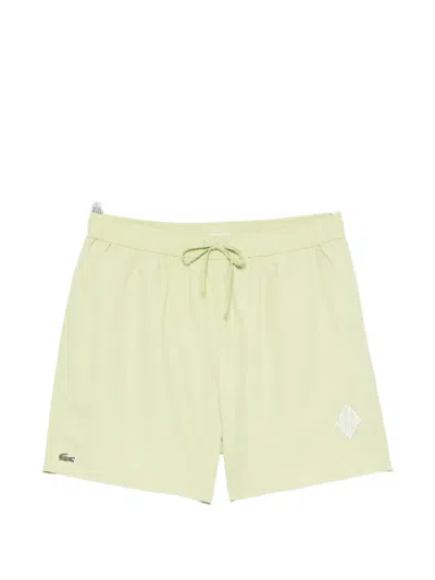 Lacoste Drawstring Geometric Swim Shorts In Green