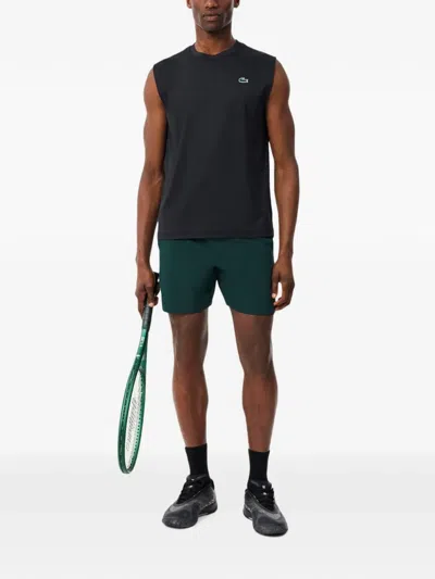 Lacoste Drawstring-waist Logo-patch Shorts In Black