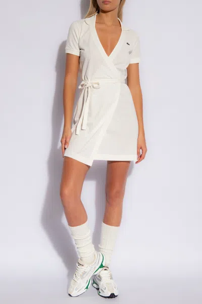 Lacoste Logo-patch Dress In Cream