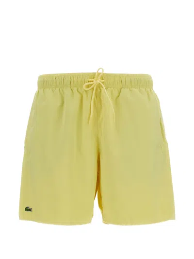 Lacoste Elastic-waist Logo-patch Swim Shorts In Green