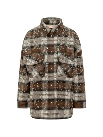 Lacoste Embellished Check-print Shirt In Brown