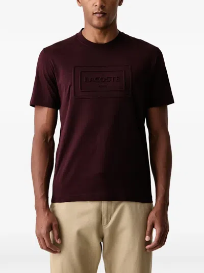 Lacoste Embossed Logo-patch T-shirt In Burgundy
