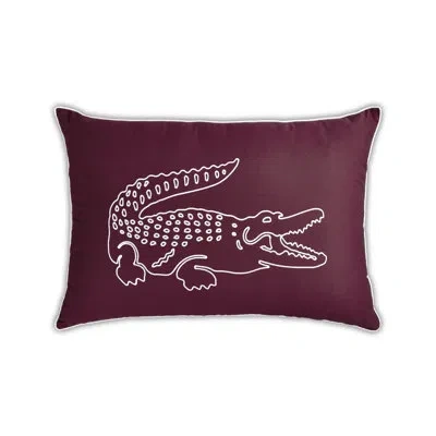 Lacoste Embroidered Big Croc Decorative Throw Pillow 16x24 In Burgundy