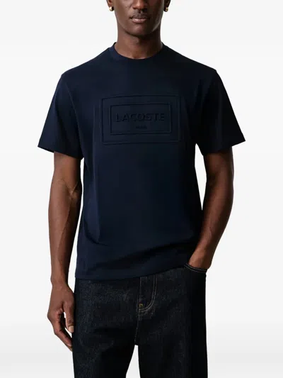 Lacoste Embroidered Cotton T-shirt In Blue