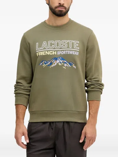 Lacoste Embroidered Crew-neck Sweatshirt In Green