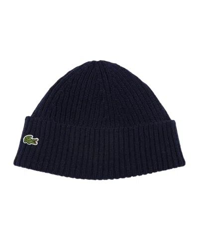 Lacoste Embroidered-logo Beanie Hat In Black