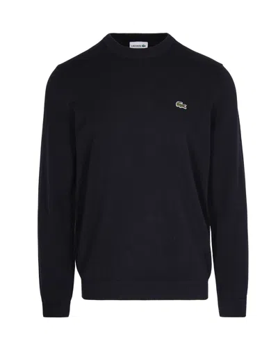 Lacoste Embroidered Logo Crew Neck Sweater In Black