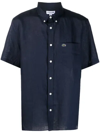 Lacoste Embroidered Logo Short-sleeve Shirt In Blue