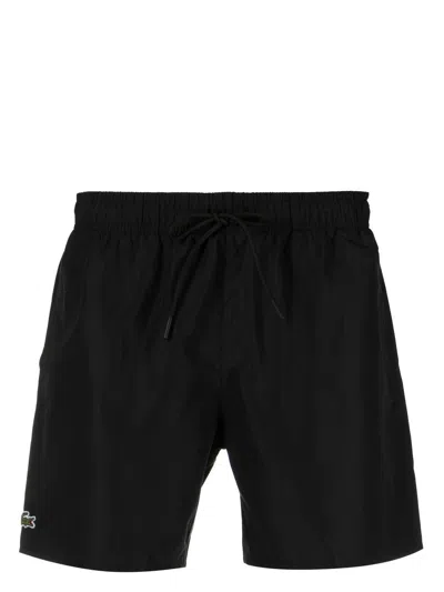 Lacoste Embroidered-logo Swim Shorts In Black