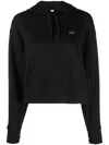 Lacoste Embroidered-logo Thumb-slot Hoodie In Black