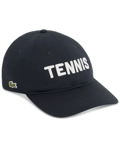 Lacoste Embroidered Twill 6-panel Cotton Tennis Hat In Black