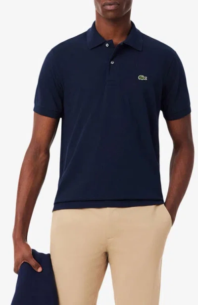 Lacoste Essentials Classic Fit Cotton Blend Piqué Polo In Blue
