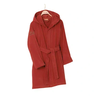 Lacoste Fairplay 100% Cotton Above Knee Bathrobe With Pockets And Hood In Red