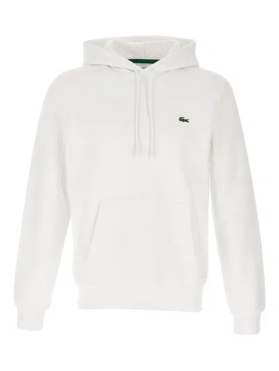 Lacoste Lightweight Cotton Fleece Zip Hoodie In White