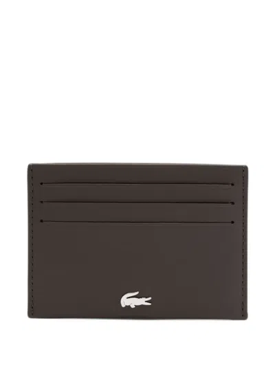 Lacoste Fg Leather Card Holder In Gray