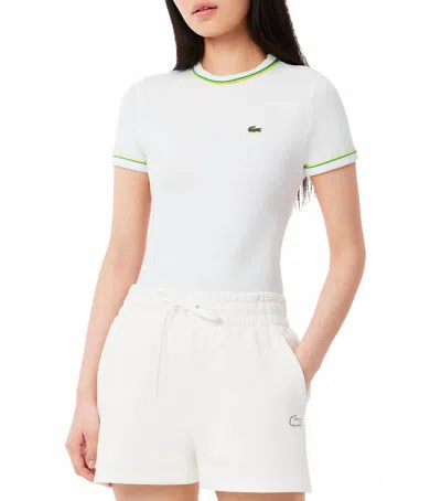 Lacoste Fitted Crewneck Tee In White/pineapple/green In Multi