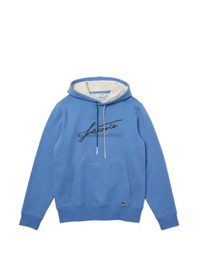 Lacoste Flecked Cotton-fleece Hoodie In Blue