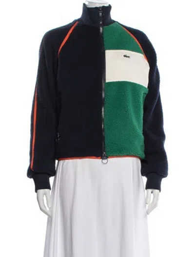 Pre-owned Lacoste Fleece Colorblock Pattern Jacket In Blue