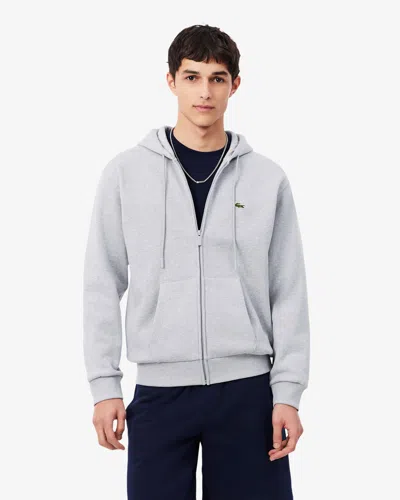 Lacoste Fleece Full-zip Mens Classic Fit Hoodie In Gray
