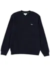 Lacoste Crew Neck Long Sleeve Ribbed Sweater In Blue