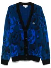 Lacoste Relaxed Fit Intarsia Floral Cardigan In Blue