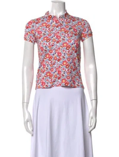 Pre-owned Lacoste Floral Print Short Sleeve Polo In Blue/purple/white