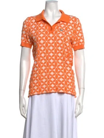 Pre-owned Lacoste Floral Print Short Sleeve Polo In Orange