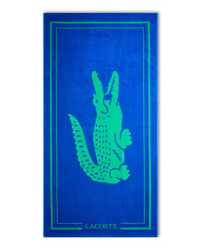 Lacoste Frame Crocodile Print Cotton Beach Towel, 36" X 72" In Blue