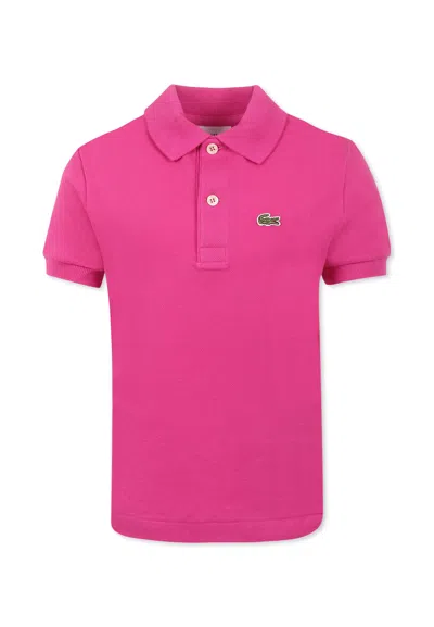 Lacoste Fuchsia Polo Shirt For Kids With Crocodile