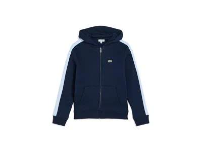 Lacoste Full Zip Hoodie (big Kid) Boy's Sweatshirt Marine: Xs (8 Big Kid), Cotton/polyester In Blue