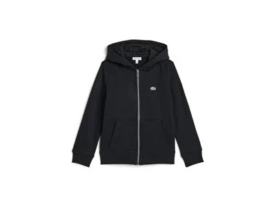 Lacoste Full Zip Hoodie (big Kid) Boy's Sweatshirt Noir: Md (12 Big Kid), Cotton/polyester In Black