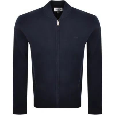 Lacoste Full Zip Knit Jumper Navy In Blue