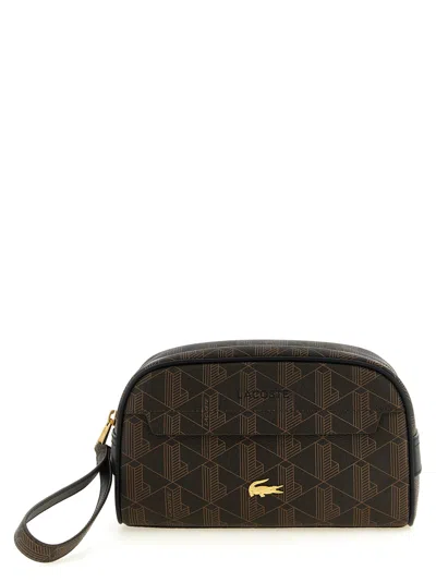 Lacoste Geometric Monogram Canvas Travel Wallet In Black