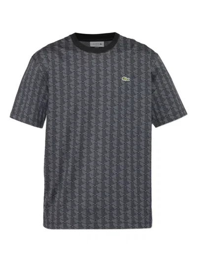 Lacoste Geometric-pattern Cotton T-shirt In Gray